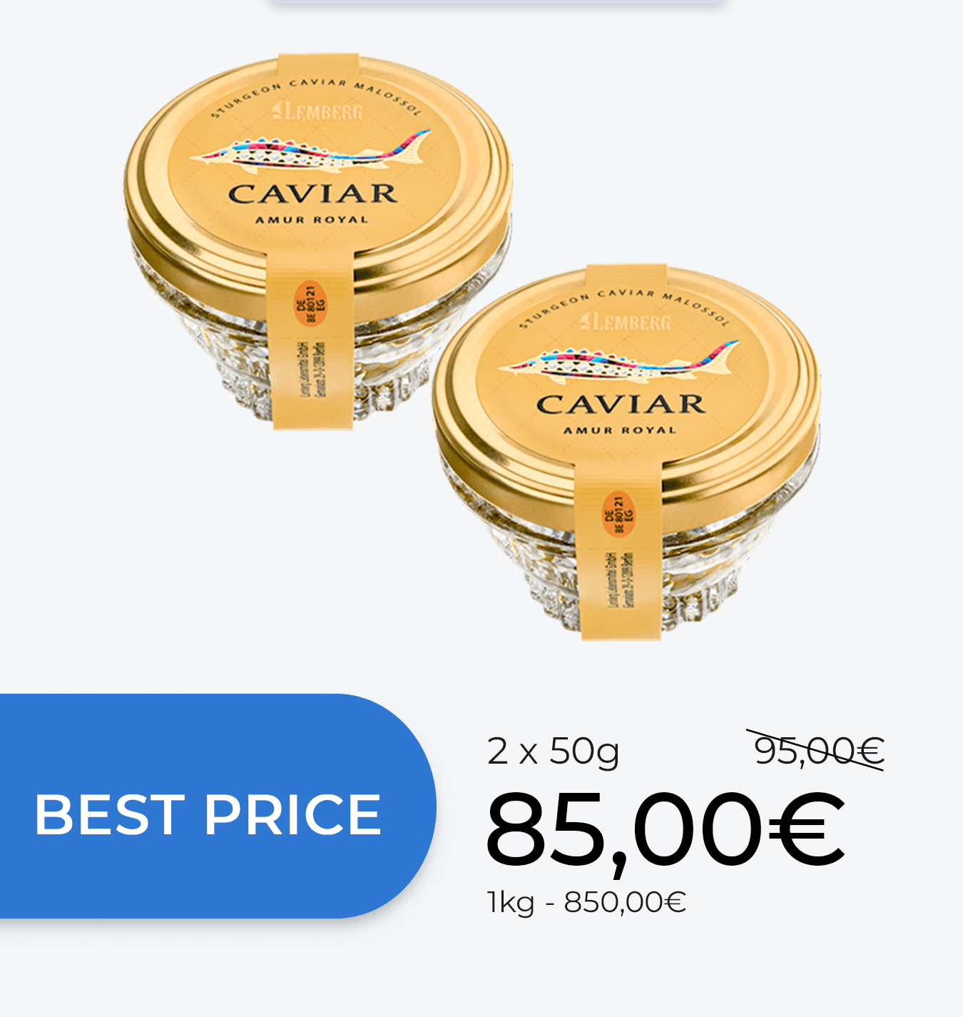Sturgeon caviar AMUR ROYAL, 2 x 50g
