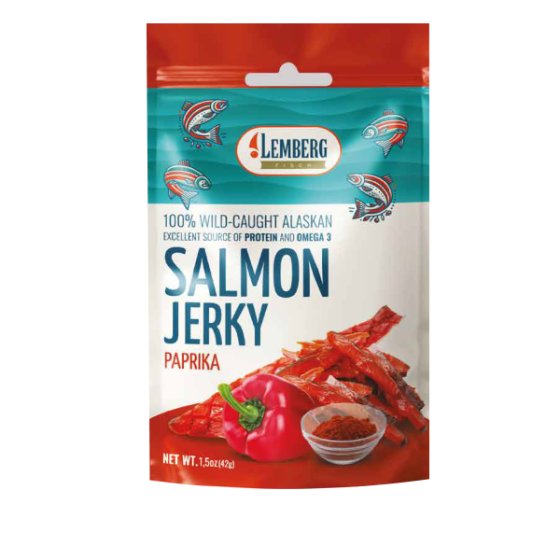 Strips of red salmon fillet with paprika, salted, dried, 42g